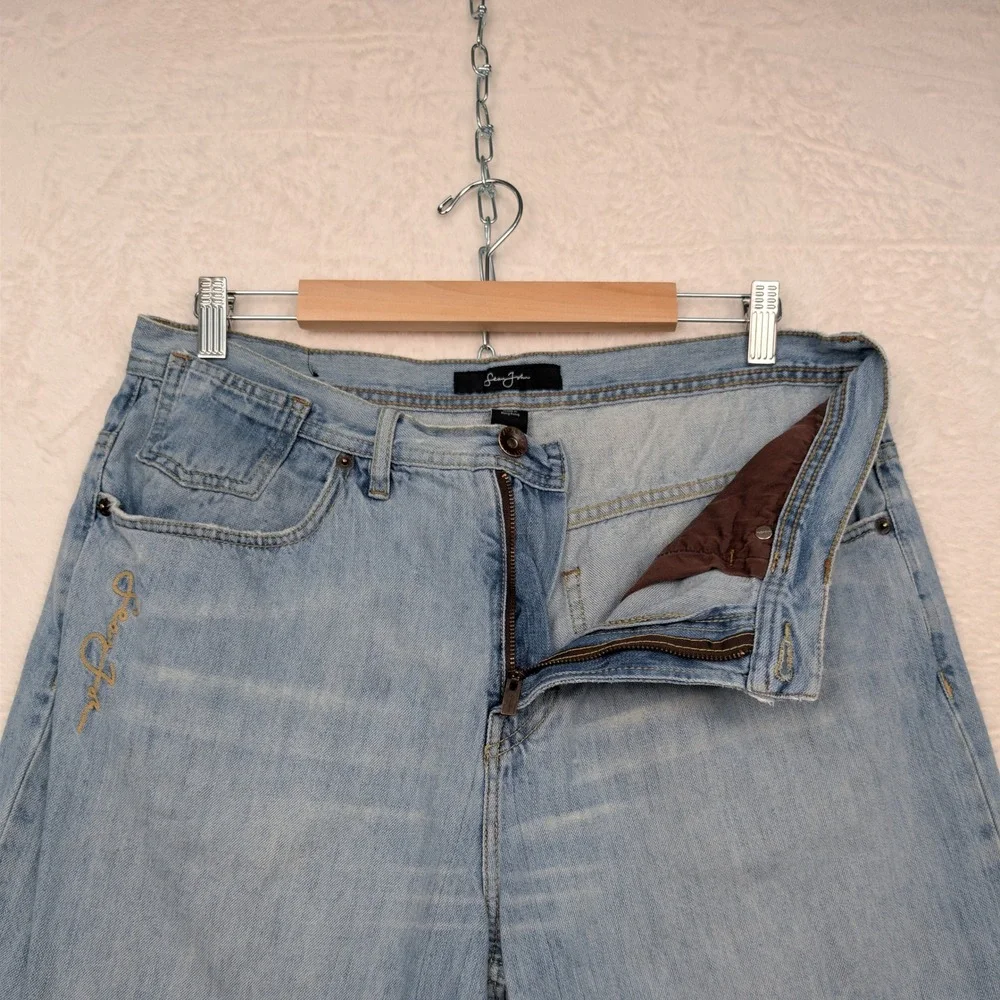 VTG Sean John Jeans Men's 34X32 Light Wash Blue Straight Baggy Embroidered‎ Y2K